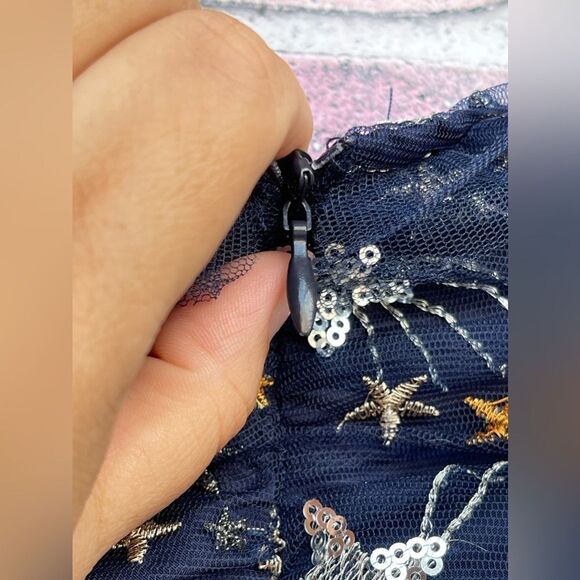 Sister Jane Shooting Star Embroidered Mini Dress Navy and Silver  medium - Picture 14 of 17